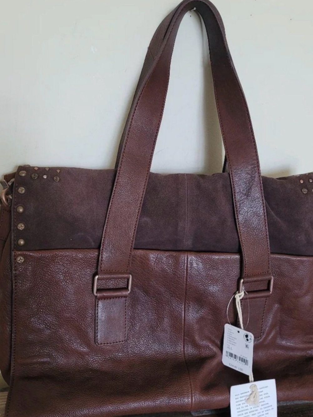 Free people We The free Studded Dark Brown Leather Tote Bag NWT $298 - Picture 4 of 5